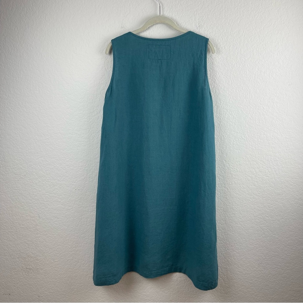 Not PERFECT LINEN Teal Sleeveless 100% Linen Lagenlook Midi Dress Sz M/L - Picture 4 of 7